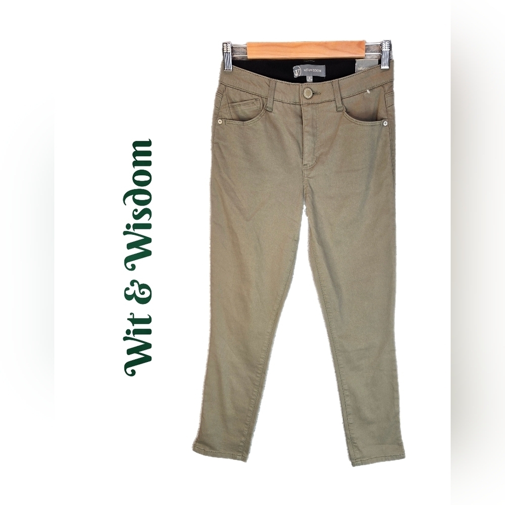 Wit & Wisdom Womens "AB"Solution Pants Sz 0 Green-Tan Ankle Skimmer Casual